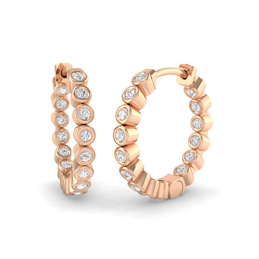 Mini Bezel Hoops w. Diamonds (Rose Gold)