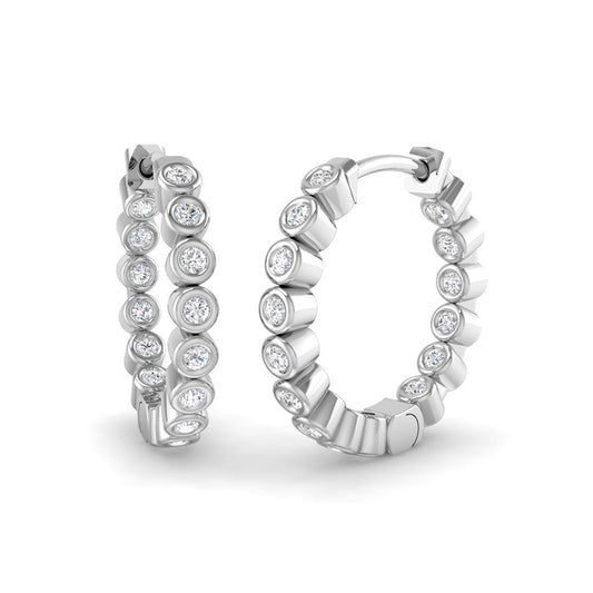 Mini Bezel Hoops w. Diamonds (White Gold)
