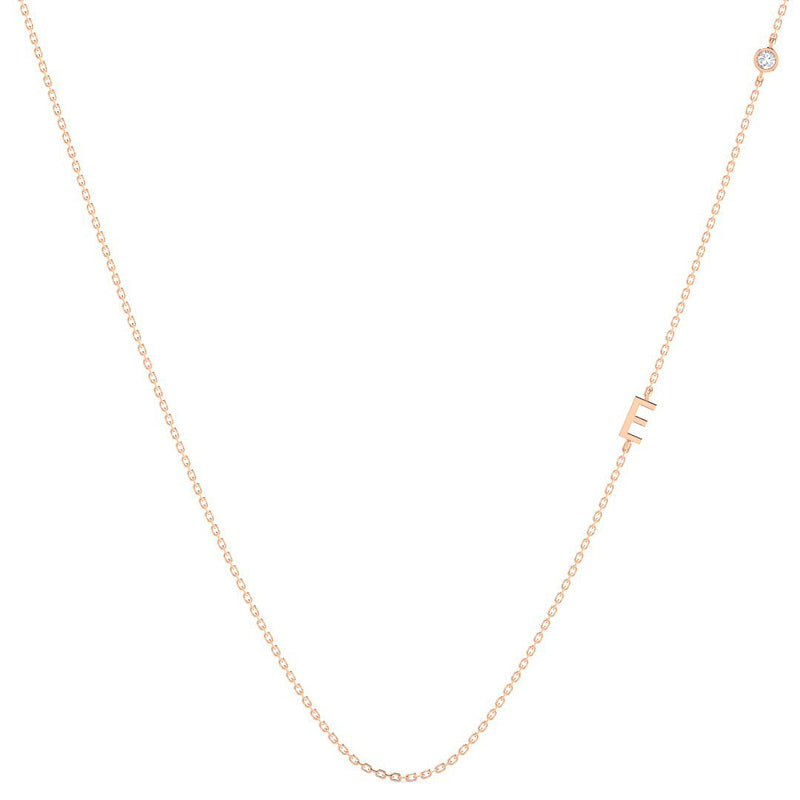 Custom Letter Necklace w. Diamond (Rose Gold)