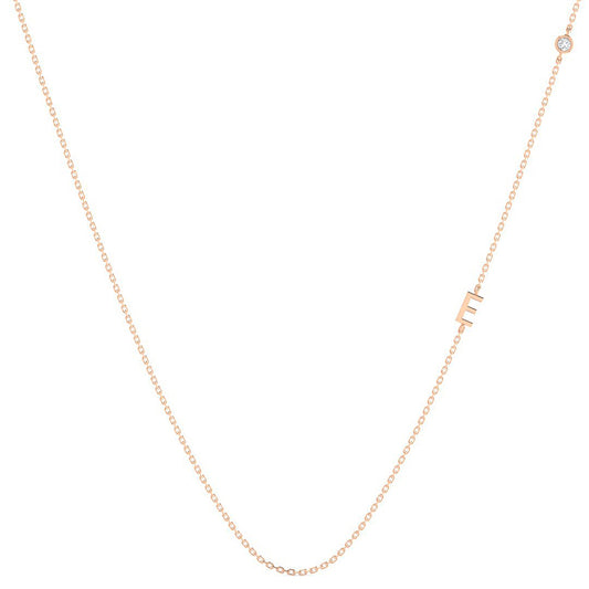 Custom Letter Necklace w. Diamond (Rose Gold)