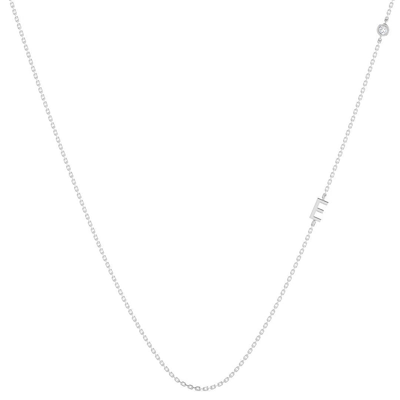 Custom Letter Necklace w. Diamond (White Gold)