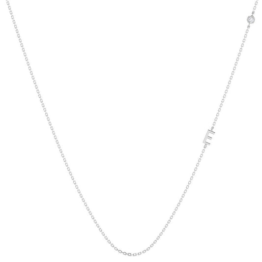 Custom Letter Necklace w. Diamond (White Gold)