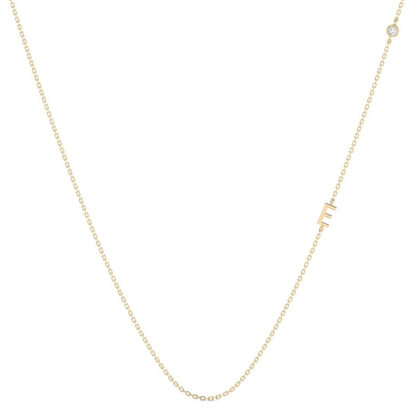 Custom Letter Necklace w. Diamond (Yellow Gold)