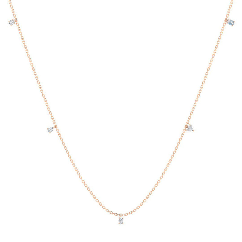 Chain Necklace w. Multi Diamond Shapes (Rose Gold)