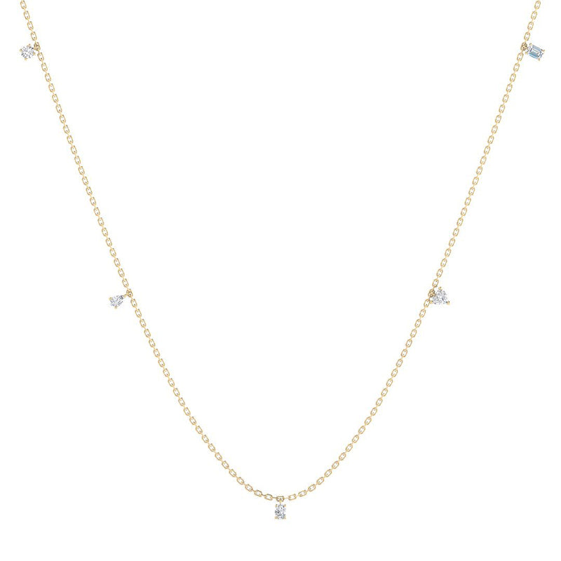 Chain Necklace w. Multi Diamonds Shapes (Yellow Gold)