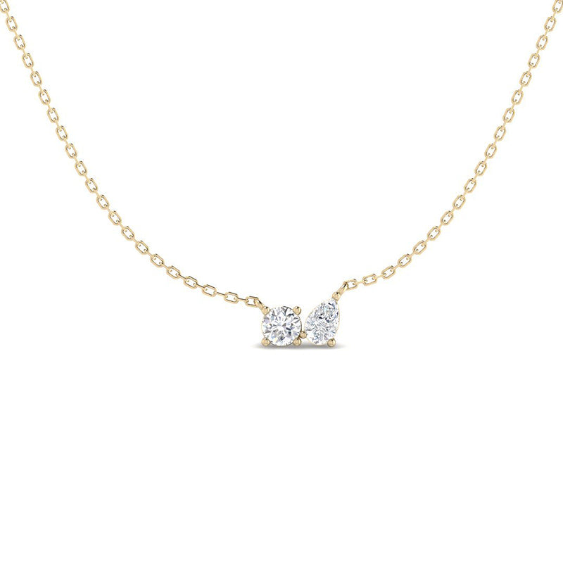 Moi & Toi Necklace w. Pear and Round Diamonds (Yellow Gold)