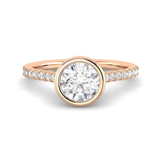 Bezel Set Solitaire Engagement Ring w. Diamond Band (Rose Gold)