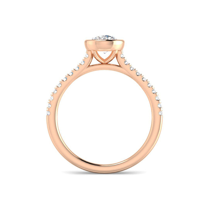 Bezel Set Solitaire Engagement Ring w. Diamond Band (Rose Gold)