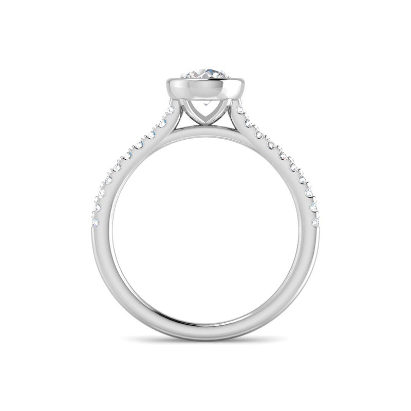 Bezel Set Solitaire Engagement Ring w. Diamond Band (White Gold)