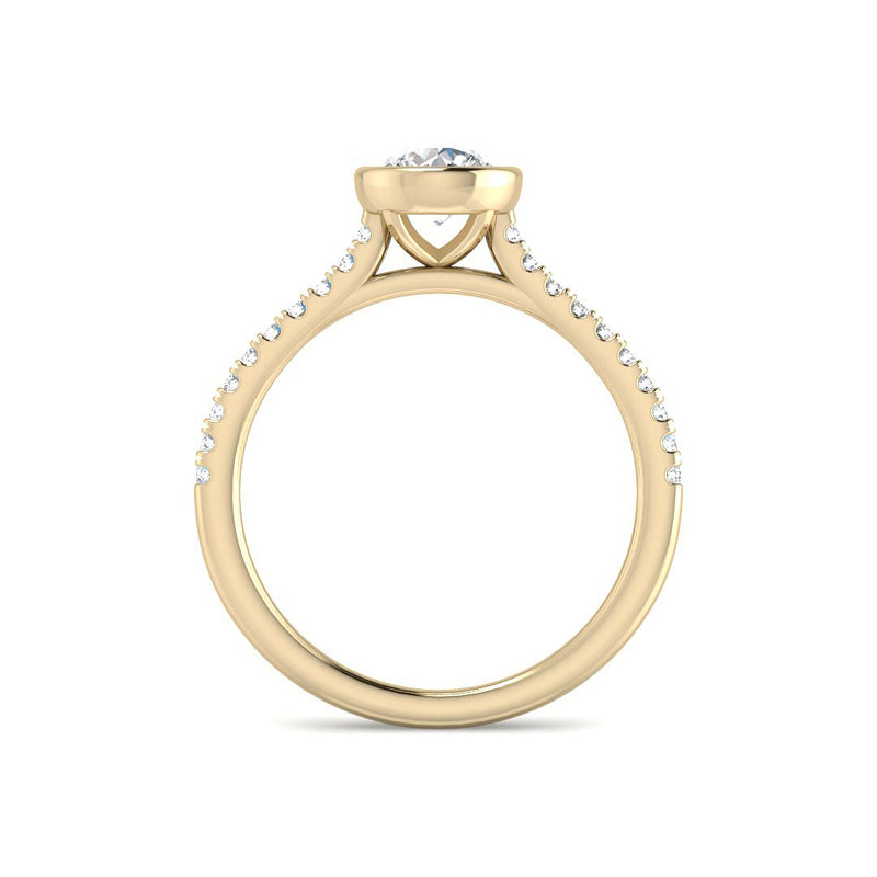 Bezel Set Solitaire Engagement Ring w. Diamond Band (Yellow Gold)