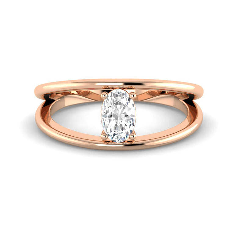 Double Band Ring w. Oval Diamond (Rose Gold)