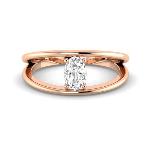 Double Band Ring w. Oval Diamond (Rose Gold)