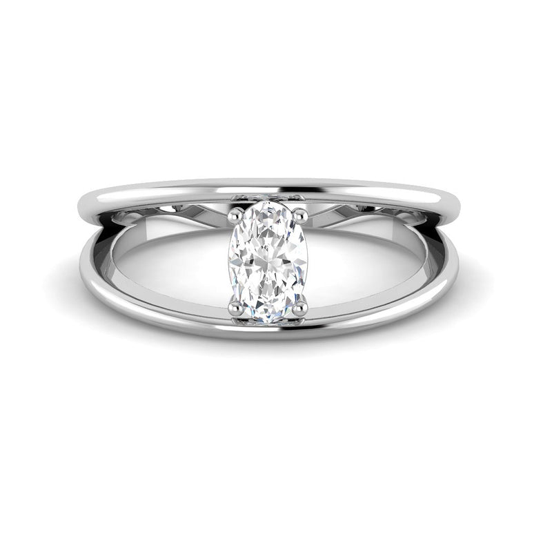 Double Band Ring w. Oval Diamond (White Gold)